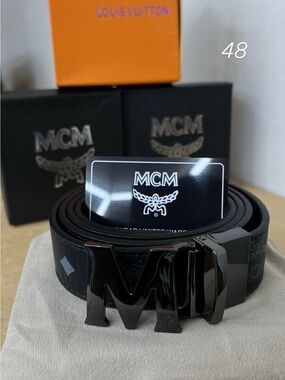 MCM Black Monogram M Buckle Leather Belt